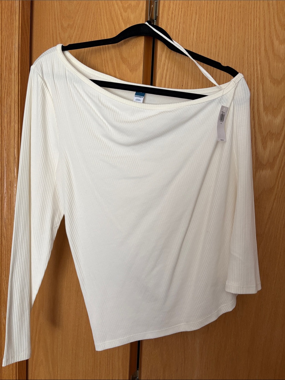 Old Navy Women’s Off-Shoulder Ribbed Top in Cream